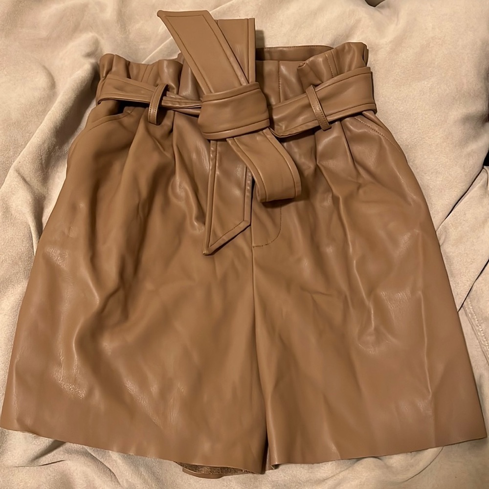 Zara high waisted tie leather shorts size s